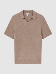 Reiss Camel Mortimer Wool Open-Collar Polo Shirt - Image 1 of 4
