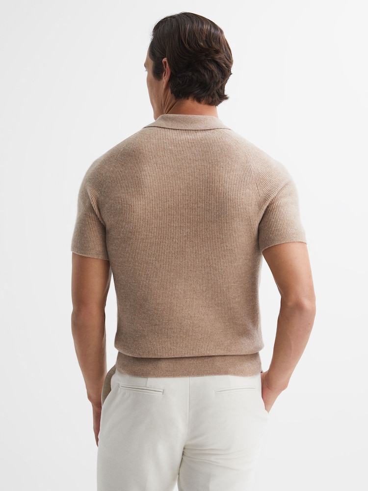 Reiss Camel Mortimer Wool Open-Collar Polo Shirt - Image 4 of 4