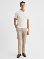 Reiss Ecru Mortimer Wool Open-Collar Polo Shirt - Image 1 of 5
