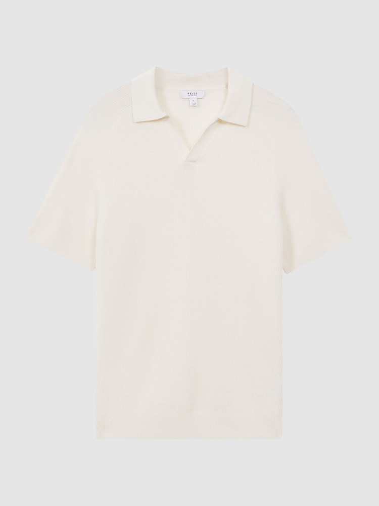 Reiss Ecru Mortimer Wool Open-Collar Polo Shirt - Image 2 of 5