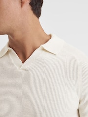 Reiss Ecru Mortimer Wool Open-Collar Polo Shirt - Image 4 of 5