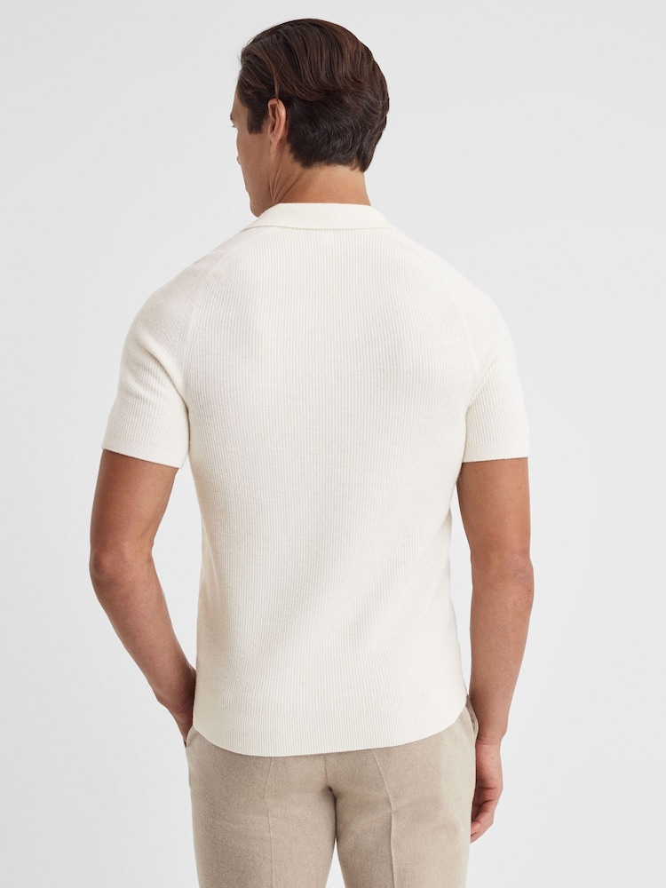 Reiss Ecru Mortimer Wool Open-Collar Polo Shirt - Image 5 of 5