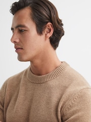 Reiss Camel Melange Avons Wool Blend Crew Neck Jumper - Image 4 of 6