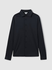 Reiss Navy Viscount Slim Fit Mercerised Cotton Jersey Shirt - Image 2 of 5
