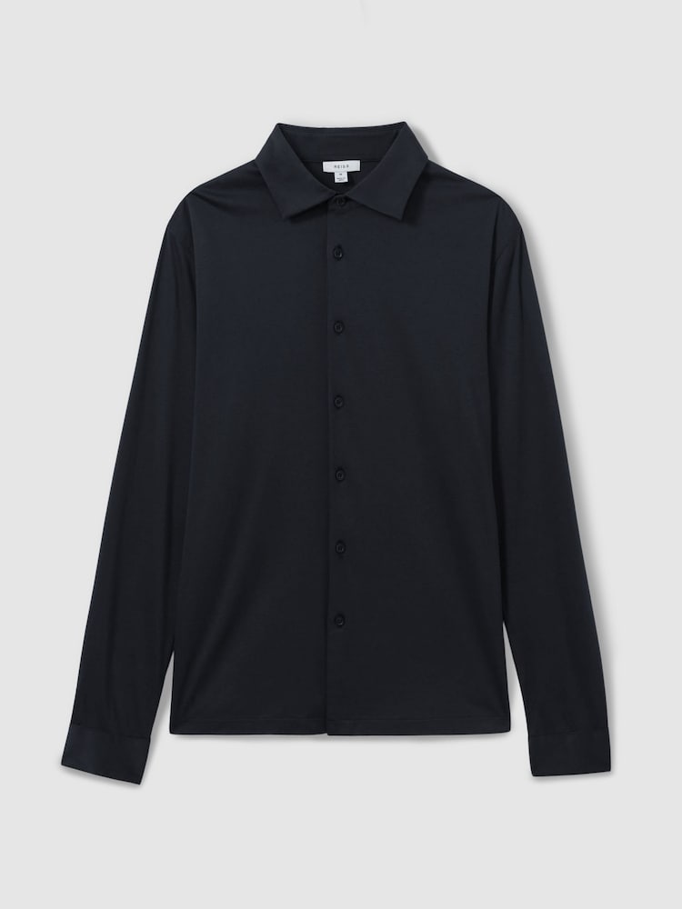Reiss Navy Viscount Slim Fit Mercerised Cotton Jersey Shirt - Image 2 of 5