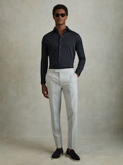 Reiss Navy Viscount Slim Fit Mercerised Cotton Jersey Shirt - Image 3 of 5