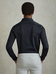Reiss Navy Viscount Slim Fit Mercerised Cotton Jersey Shirt - Image 4 of 5