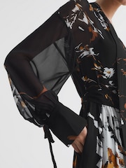 Reiss Black/Brown Charlotte Floral Neck Tie Midi Dress - Image 4 of 6