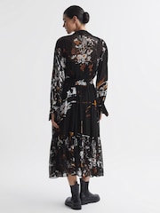 Reiss Black/Brown Charlotte Floral Neck Tie Midi Dress - Image 5 of 6