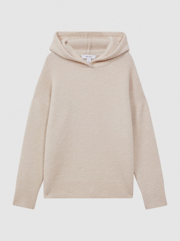 Reiss Neutral Ember Wool Blend Bouclé Hoodie - Image 2 of 5