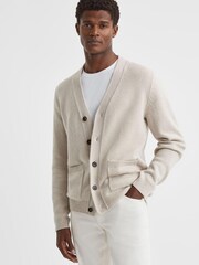 Reiss Heather Melange Kingsford Wool Blend Button-Through Cardigan - Image 6 of 6