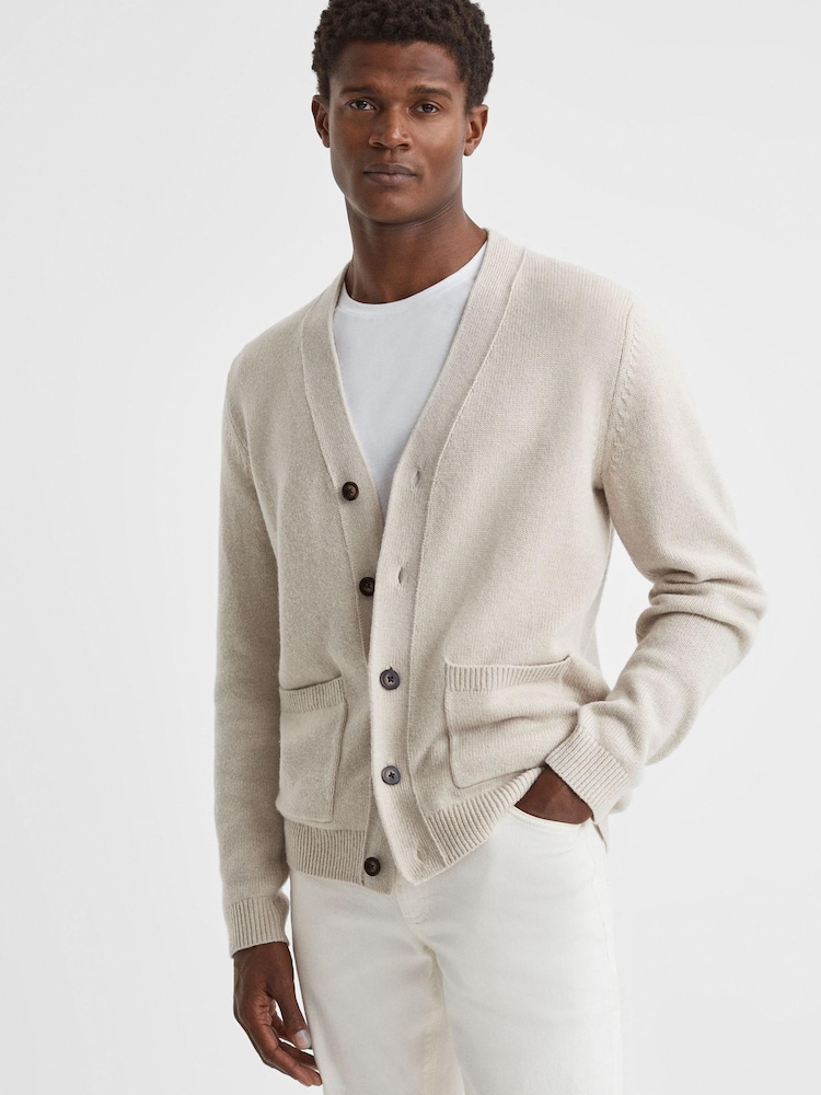 Reiss Heather Melange Kingsford Wool Blend Button-Through Cardigan - Image 6 of 6
