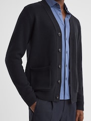 Reiss Navy Kingsford Wool Blend Button-Through Cardigan - Image 1 of 4
