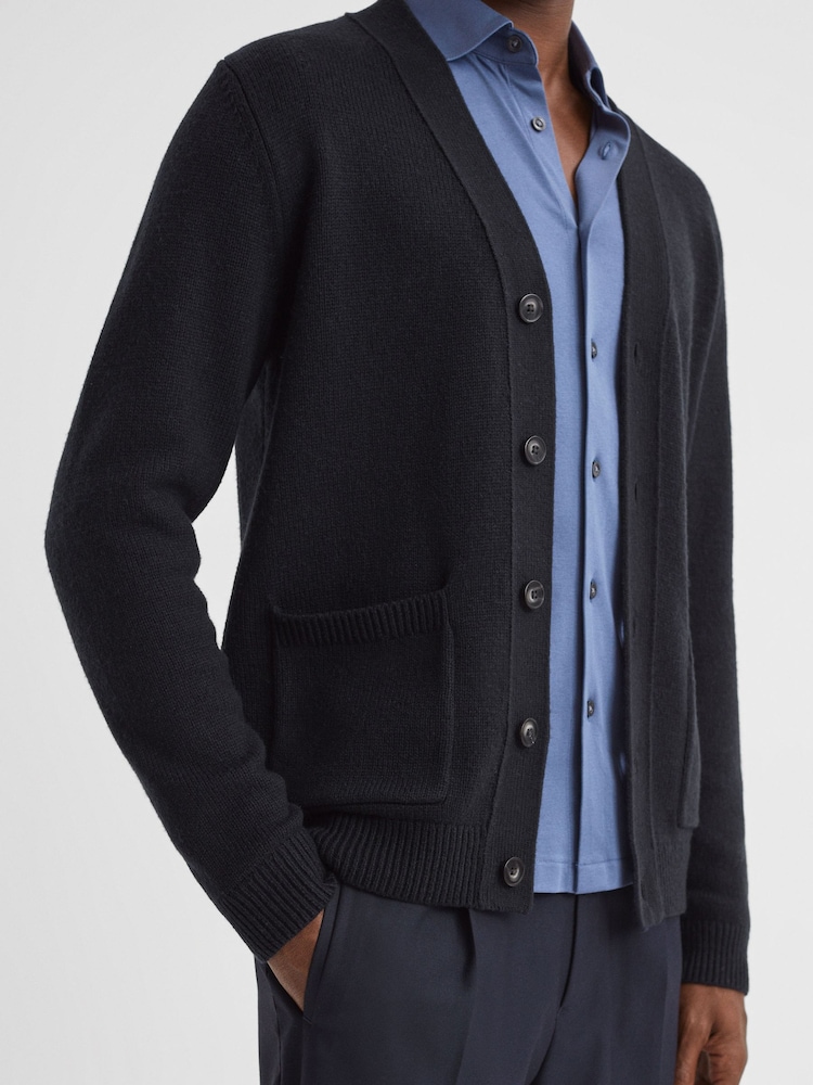 Reiss Navy Kingsford Wool Blend Button-Through Cardigan - Image 1 of 4