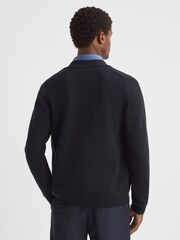 Reiss Navy Kingsford Wool Blend Button-Through Cardigan - Image 4 of 4