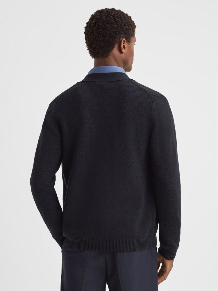 Reiss Navy Kingsford Wool Blend Button-Through Cardigan - Image 4 of 4
