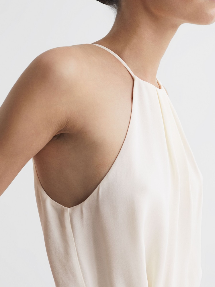 Reiss Cream/Black Natalia Asymmetric Belted Wrap Midi Dress - Image 4 of 5