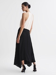 Reiss Cream/Black Natalia Asymmetric Belted Wrap Midi Dress - Image 5 of 5