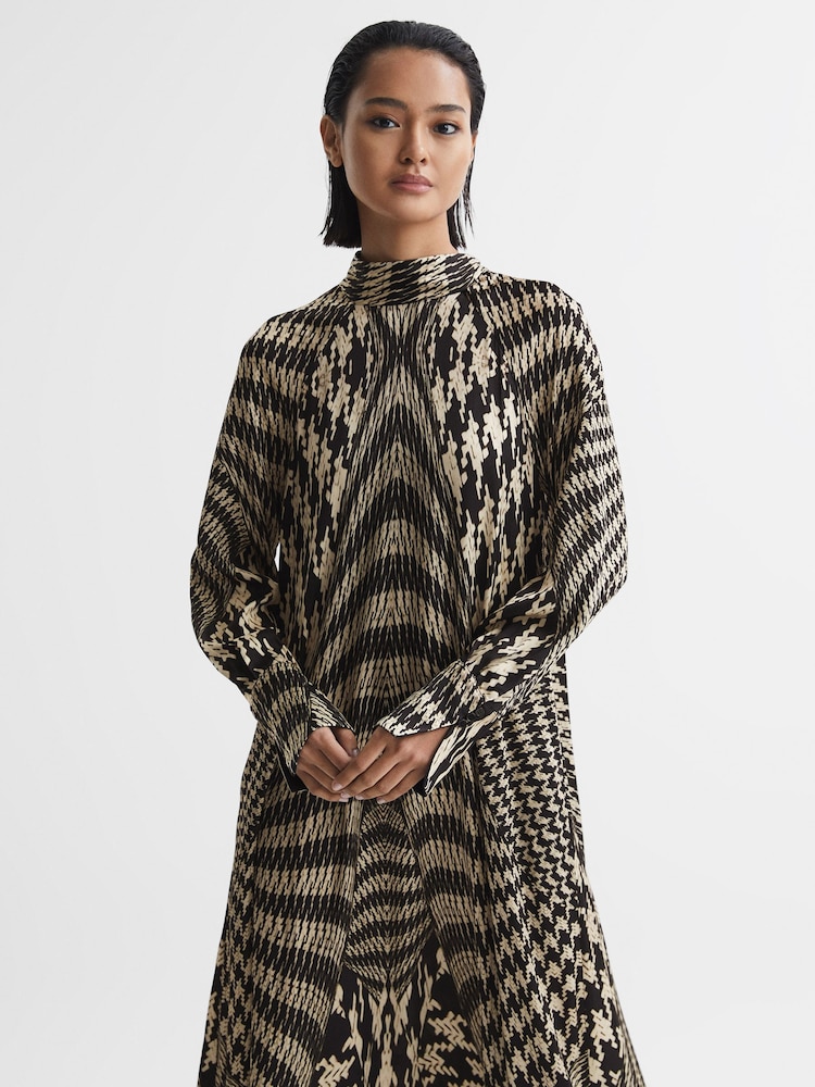 Reiss Black/White Kate Dogtooth Midi Dress - Image 1 of 7