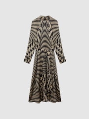 Reiss Black/White Kate Dogtooth Midi Dress - Image 2 of 7