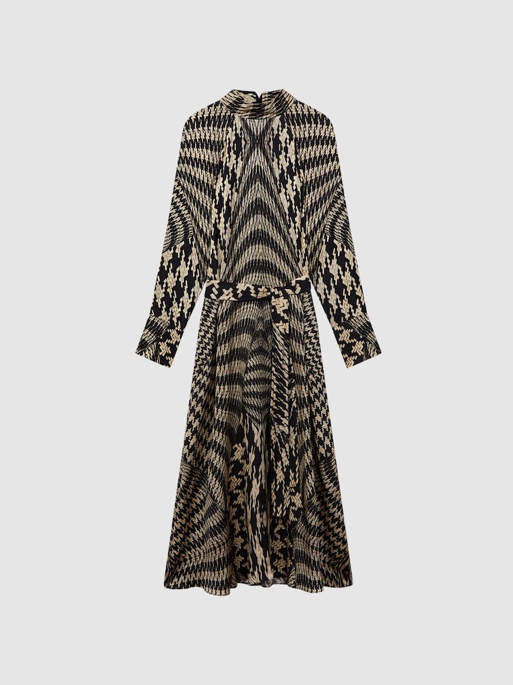 Reiss Black/White Kate Dogtooth Midi Dress - Image 2 of 7