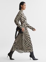 Reiss Black/White Kate Dogtooth Midi Dress - Image 3 of 7
