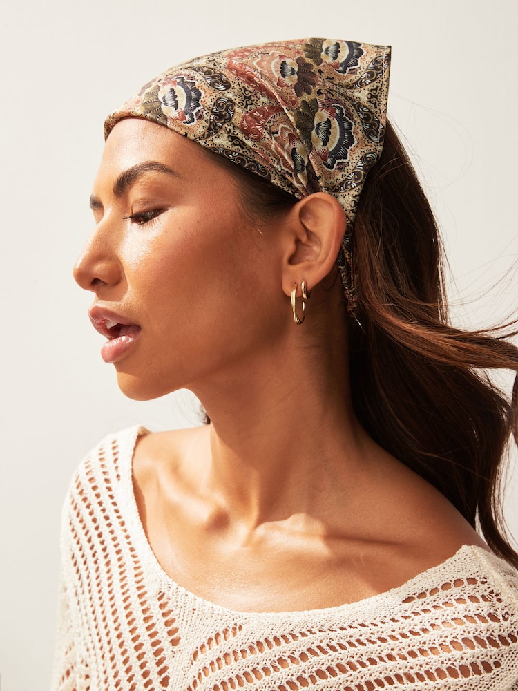 Brown Floral Elasticated Scarf Headband - Image 1 of 1