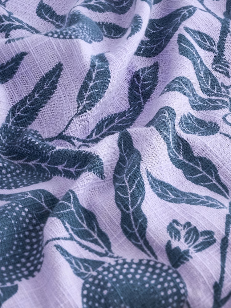 Morris & Co. Lilac/Blue Fruit Linen Blend Puff Sleeve Mini Dress - Image 6 of 6