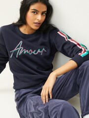 Navy Blue Amour Rainbow Graphic Slogan Sweatshirt - Image 1 of 7