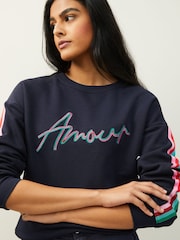 Navy Blue Amour Rainbow Graphic Slogan Sweatshirt - Image 5 of 7