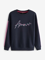 Navy Blue Amour Rainbow Graphic Slogan Sweatshirt - Image 6 of 7