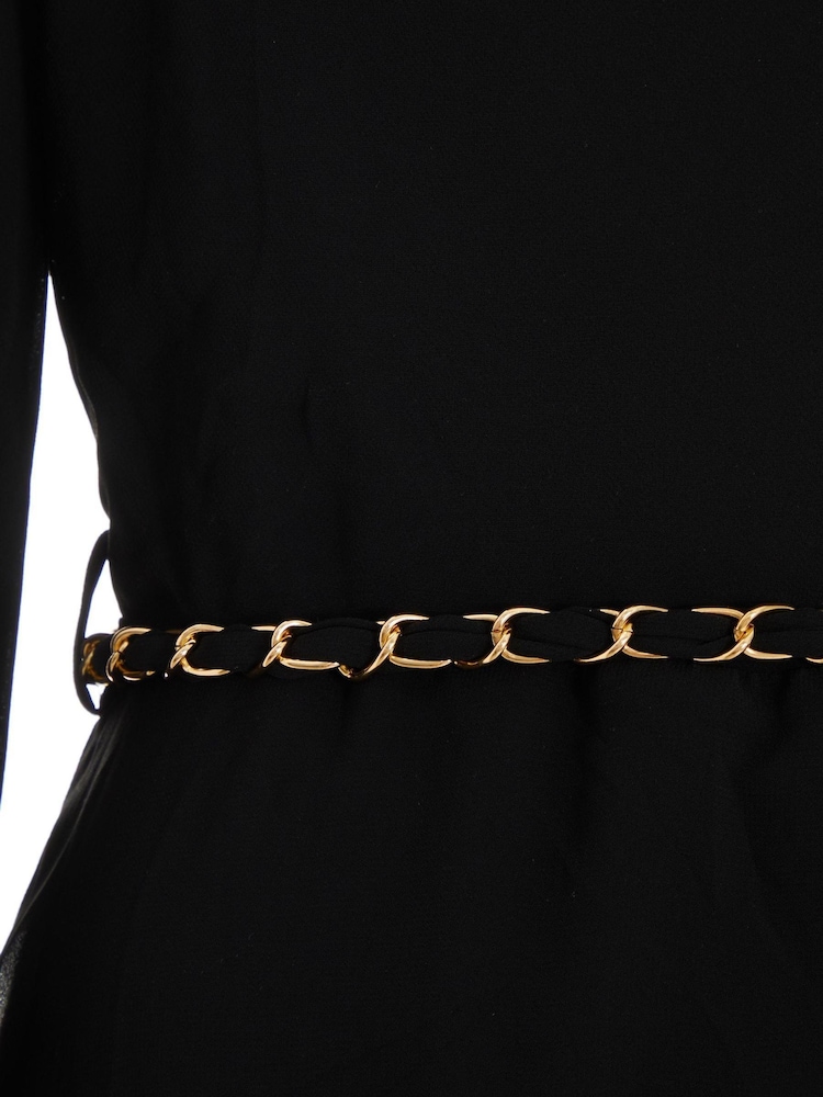 Quiz Black Chiffon Cowl Neck Long Sleeve Tiered Black Dress - Image 4 of 4 Quiz Black Chiffon Cowl Neck Long Sleeve Tiered Black Dress - Image 4 of 4