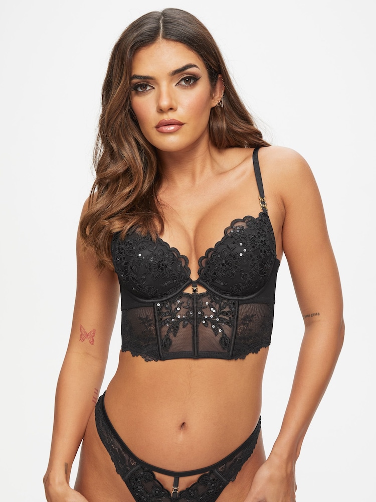 Ann Summers Black Padded Icon Embroidered Padded Plunge Bra - Image 1 of 6