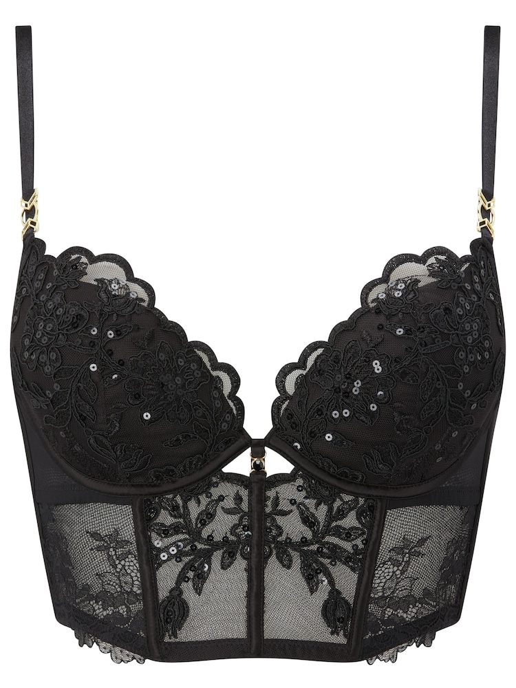 Ann Summers Black Bustier Icon Embroidered Bra - Image 7 of 7