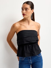 Black Bandeau 100% Cotton Poplin Top - Image 1 of 7