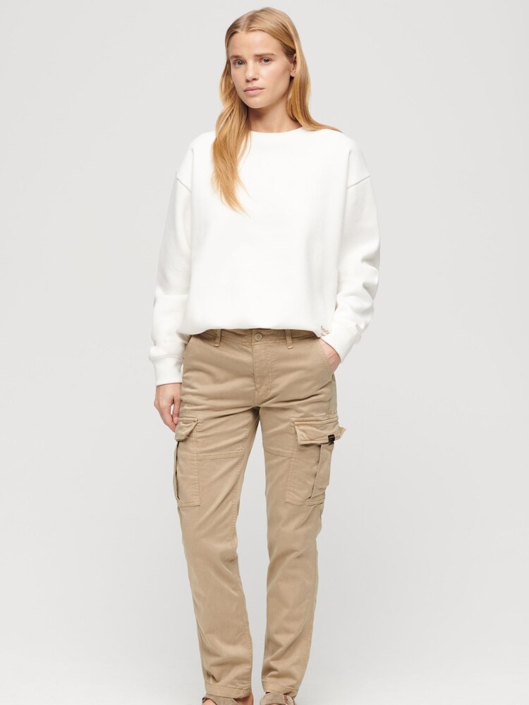 Superdry Brown Mid Rise Slim Cargo Utility 100% Cotton Trousers - Image 1 of 7