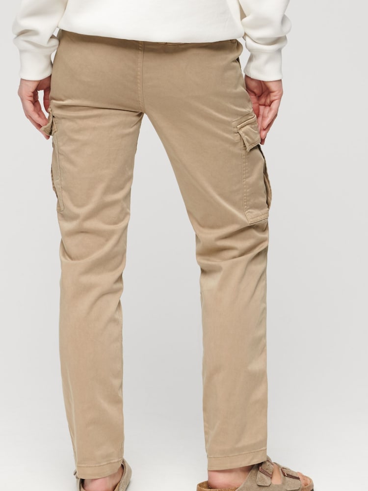 Superdry Brown Mid Rise Slim Cargo Utility 100% Cotton Trousers - Image 2 of 7