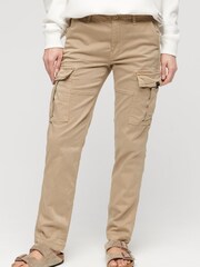 Superdry Brown Mid Rise Slim Cargo Utility 100% Cotton Trousers - Image 3 of 7