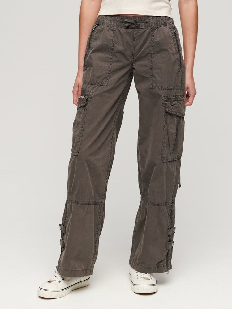 Superdry Dark Grey Vintage Elastic Cargo Utility Trousers - Image 1 of 5 Superdry Dark Grey Vintage Elastic Cargo Utility Trousers - Image 1 of 5