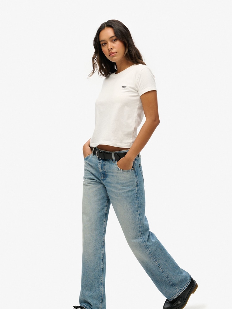Superdry Baltimore Blue Mid Rise 100% Cotton Wide Leg Jeans - Image 2 of 7 Superdry Baltimore Blue Mid Rise 100% Cotton Wide Leg Jeans - Image 2 of 7