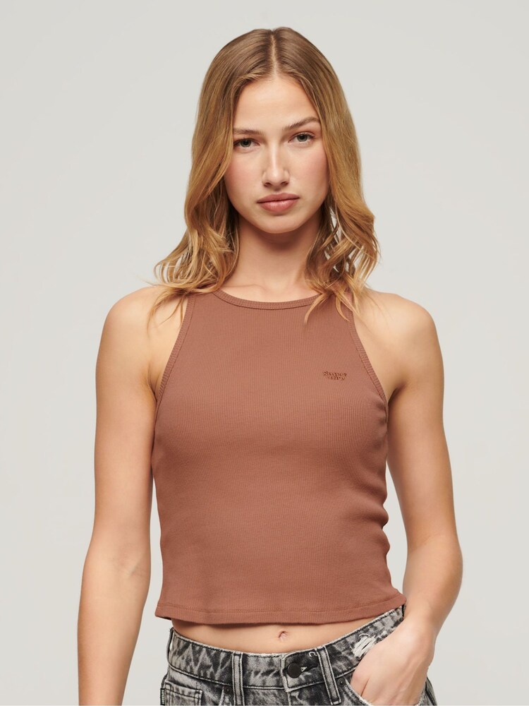 Superdry Brown Essential Branded Cami Top - Image 1 of 5