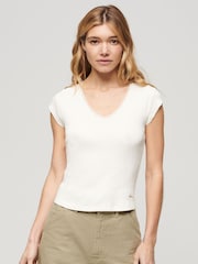 Superdry 100% Cotton Esențiale Lace Trim Decolteu în V Tricou - Imaginea 1 din 6
