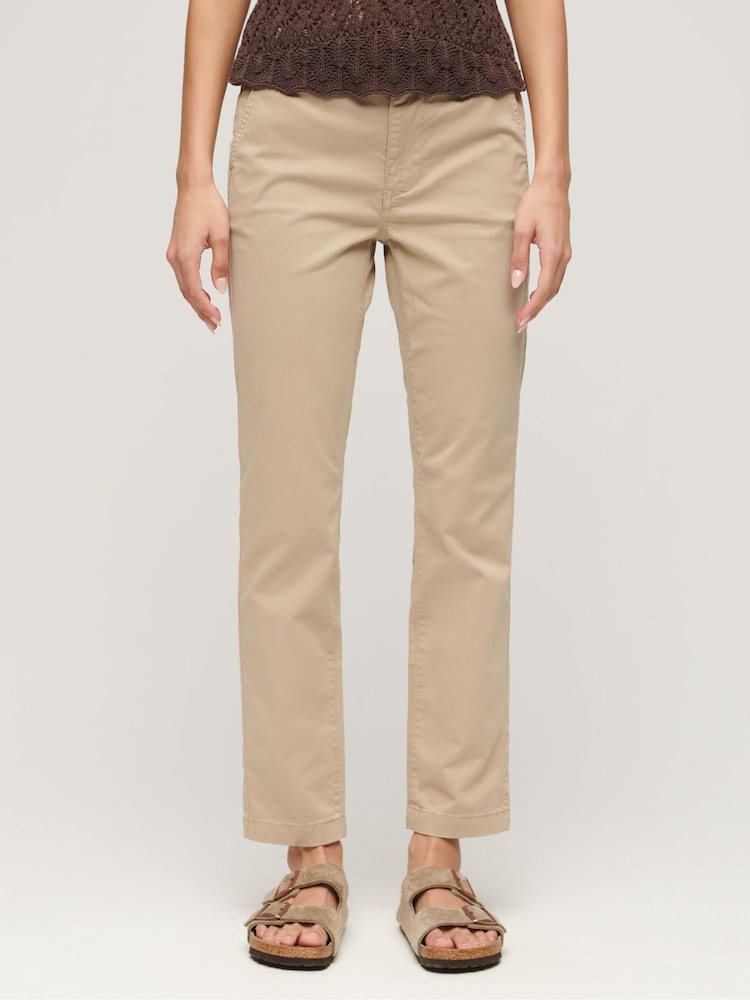 Superdry Brown 100% Cotton Mid Rise Chino Trousers - Image 1 of 5