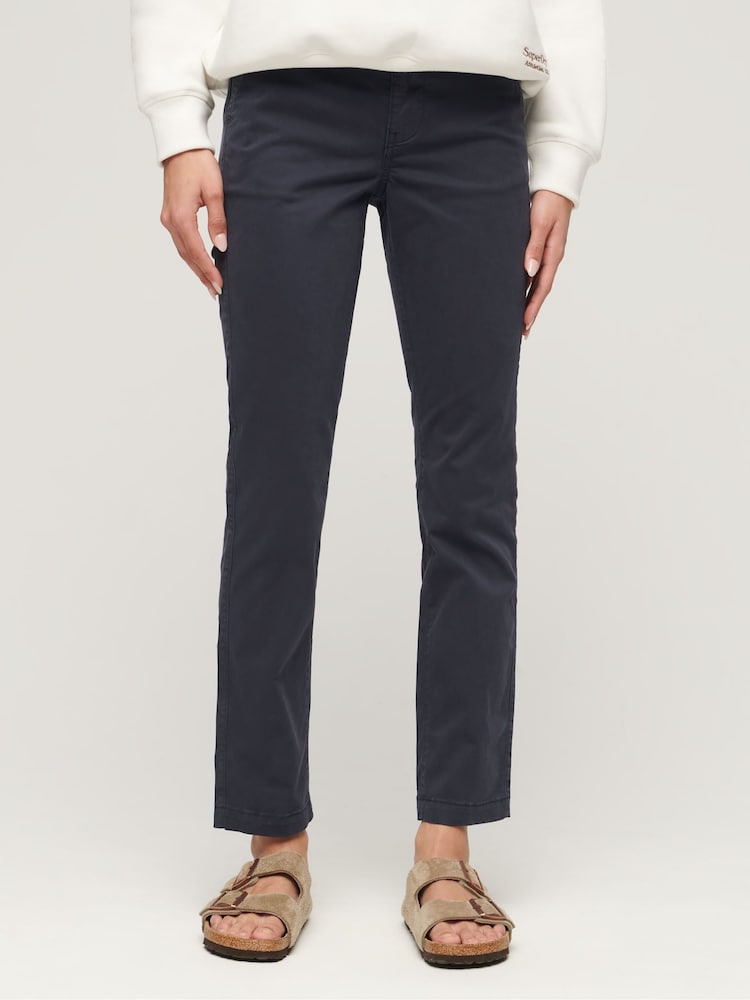 Superdry Blue 100% Cotton Mid Rise Chino Trousers - Image 1 of 5
