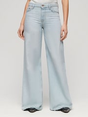 Superdry Blue Raw Hem Wide Leg Flare Jeans - Image 1 of 7