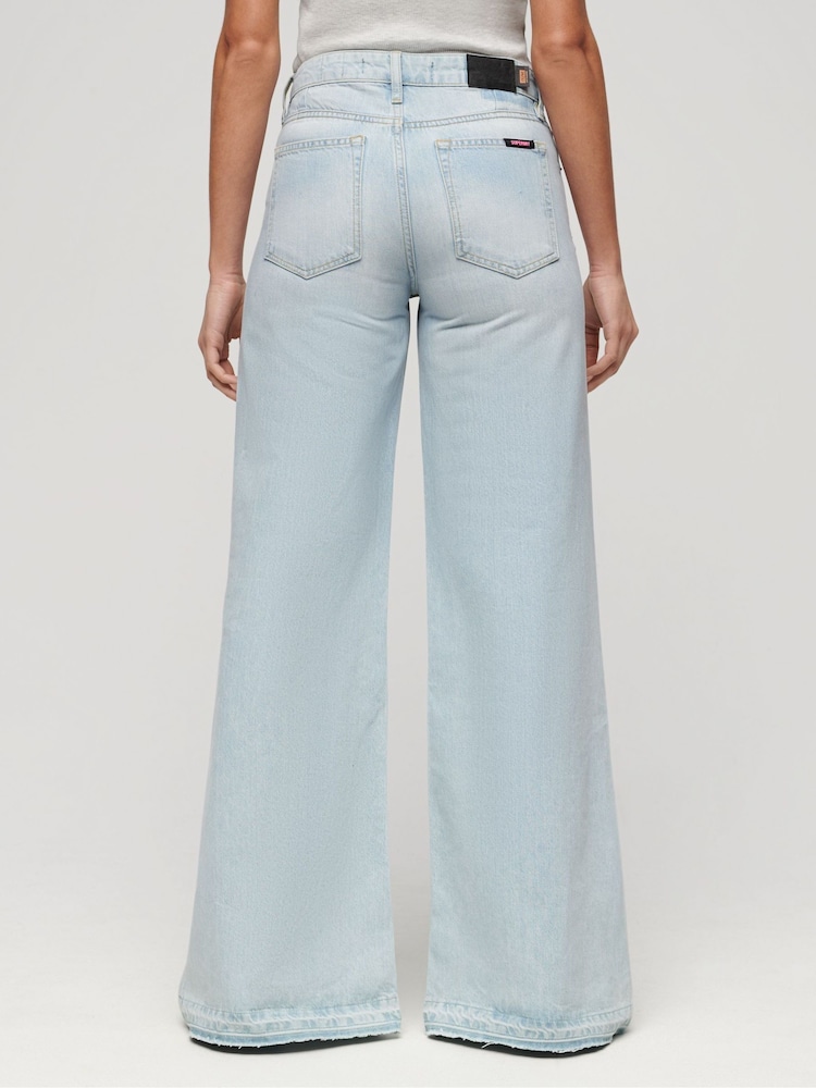 Superdry Blue Raw Hem Wide Leg Flare Jeans - Image 2 of 7