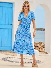 Sosandar Paisley Print Flutter Sleeve Tie Waist Wrap Dress - Bild 1 von 5