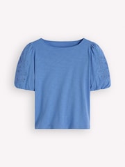 Boden Blue Cutwork Detail Jersey Top - Image 1 of 2