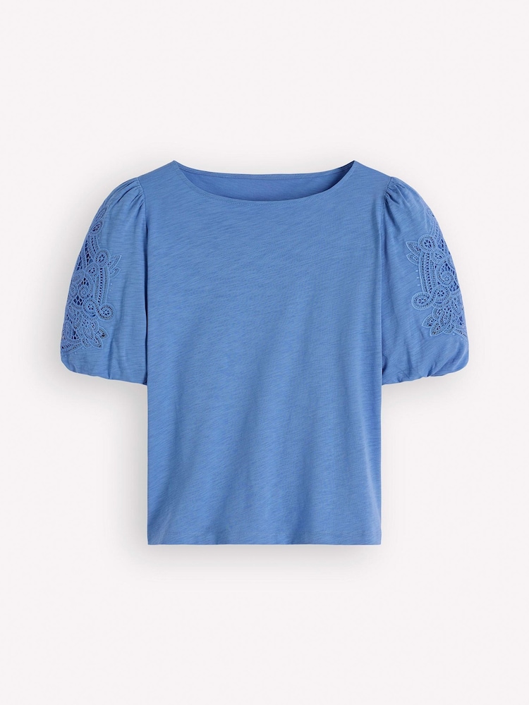 Boden Blue Cutwork Detail Jersey Top - Image 1 of 2 Boden Blue Cutwork Detail Jersey Top - Image 1 of 2