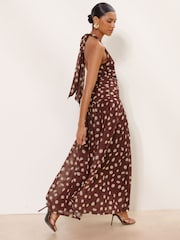Lipsy Brown Petite Spot Halter V-Neck Fit And Flare Maxi Dress - Image 6 of 6